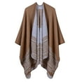 thumbnail image 2 of Chaqueta de punto de punto de gran tamaño con capa de poncho con frente abierto y chal para mujer café Baoblaze Cárdigan con cuello chal para mujer, 2 of 5