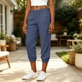 thumbnail image 4 of Womens Beach Pants Lightweight Capris Cotton Linen Bottoms,Gray Size S, 4 of 8
