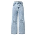 thumbnail image 2 of Fozruso Girls Twill Pants Distressed Snowflake Wash Wide Leg Jeans For Teen Girls Comfortable Stretch Denim Trousers With Ripped Details And Flared Fit Sizes 8-9 Years, 2 of 6