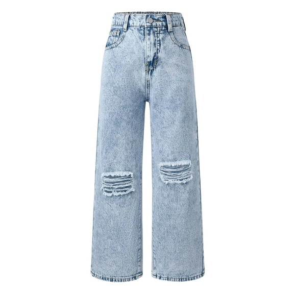 MEZZALL Child Distressed Snowflake Wash Wide Leg Jeans Teen Girls Comfortable Stretch Denim Trousers With Ripped Details And Flared Fit Leisure Slacks