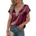 thumbnail image 2 of Vedolay Women Shirt Womens Short Sleeve Summer Tops for Leggings Loose Fit Button Pullover Blouse,Red XL, 2 of 5