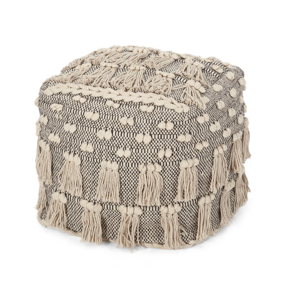 Noble House Bohemian Fabric Pouf, Beige