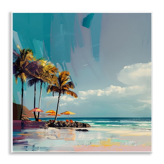 Stupell Industries Contemporary Shoreline in Summer Nautical & Beach Painting Unframed Art Print Wall Art, 12 x 12