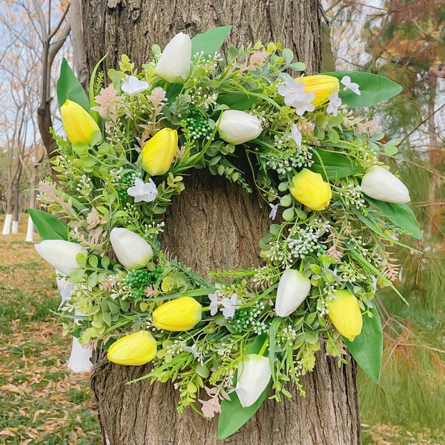 Flores fragantes para puerta de entrada, hojas y plantas de dinero, guirnaldas de flores para exteriores, decoración de porche.