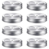 8 Pieces Reusable Mason Jar Lids with Straw Hole, 2.7 Inch Metal Leakproof Canning Jar Lids, Silver, Compatible with 8-16 oz Jars