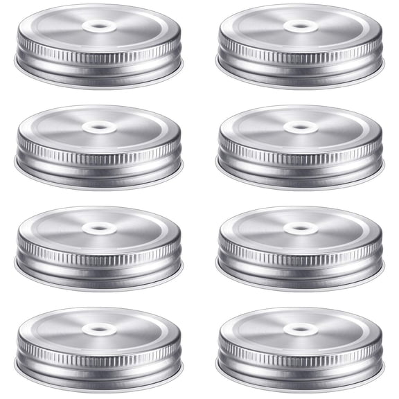 8 Pieces Reusable Mason Jar Lids with Straw Hole, 2.7 Inch Metal Leakproof Canning Jar Lids, Silver, Compatible with 8-16 oz Jars
