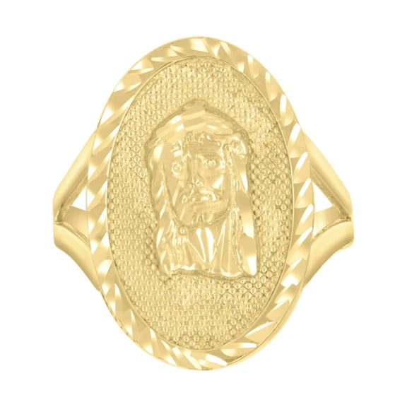 10kt Real Yellow Gold Mens Oval Jesus Religious Ring