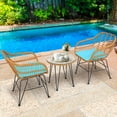 thumbnail image 4 of Gymax 3PCS Rattan Patio Bistro Set Conversation Furniture Set w/ Turquoise Cushions, 4 of 10