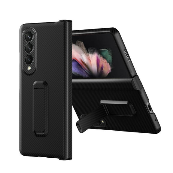 K-Lion Rugged Case for Samsung Galaxy Z Fold 4 Carbon Fiber Texture Built-in Screen Protector Hidden Kickstand Bracket Slim Thin Lightweight Heavy Duty Shockproof Case For  Galaxy Z Fold 4,Black