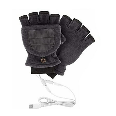 

Iegefirm USB Electric Heated Gloves 2-Side Heating Convertible Fingerless Glove Adjustable Heating Waterproof Gray