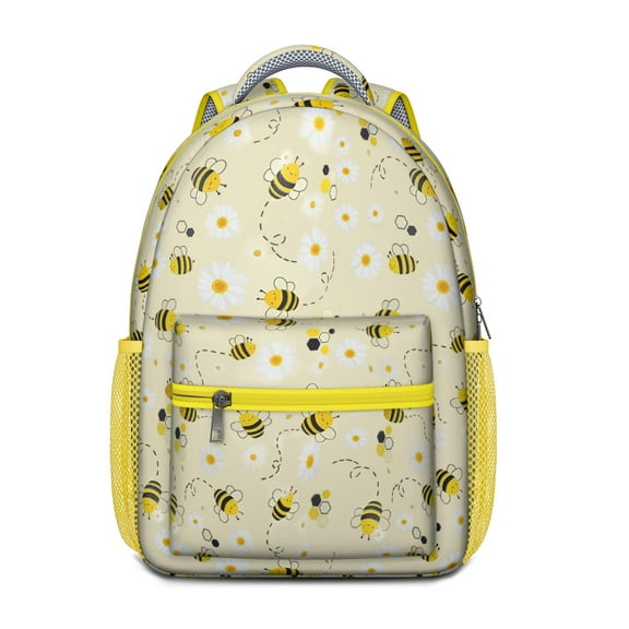 Yellow Bumble Bee Cartoon Backpack – Cute Honeycomb Pattern Schoolbag for Honeybee Lovers and