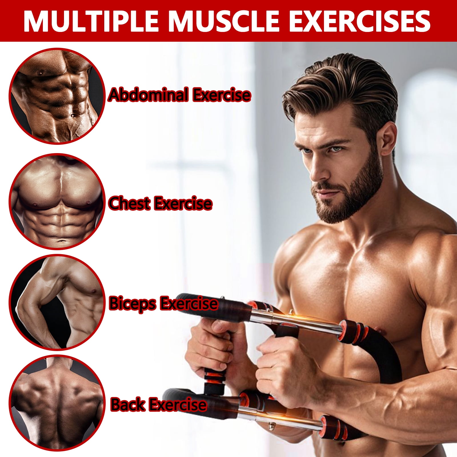 LOVJOYSE Twister Arm Trainer, 66-110lb Adjustable Chest Workout Equipment, Chest Trainer for Men, Portable Detachable Spring Resistance Home Fitness Equipment for Enhancing Upper Body Muscle, Red