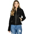 thumbnail image 4 of Palomares Women's Juniors Fitted Moto Hooded Faux Leather Jacket (Large, Black), 4 of 5