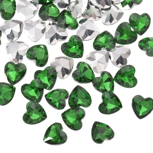 Uxcell 50Pcs Heart Rhinestones, 10mm Pointed Back Heart Glass Rhinestone Gems Crystal for Jewelry Making Costume DIY Crafts, Grass Green