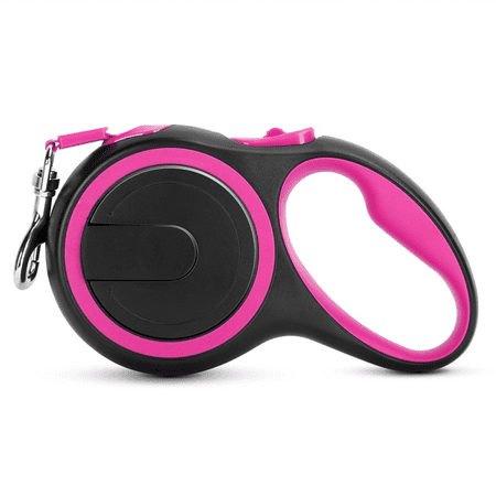 UrbanX Retractable Dog Leash for Central Asian Shepherd Dog and other Large Working Dogs with Anti-Slip Handle. 24ft Strong Nylon Tape' One-Handed Brake  Pause  Lock - Pink