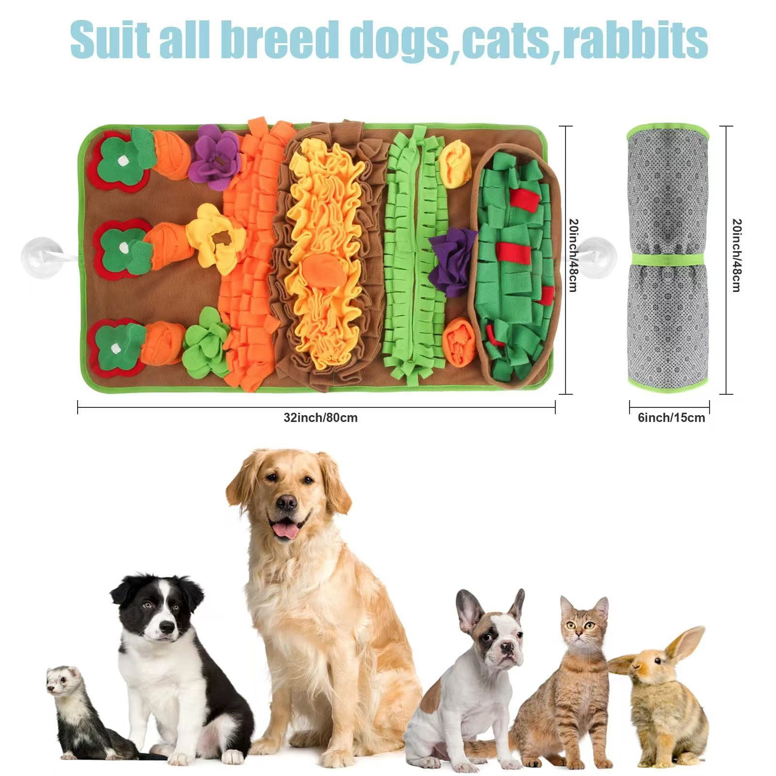 Interactive Foraging Puzzle Toy is a Sniffing Mat with Hidden Treat Pockets for Dogs Cats and Rabbits, Washable for Indoor Pet Play