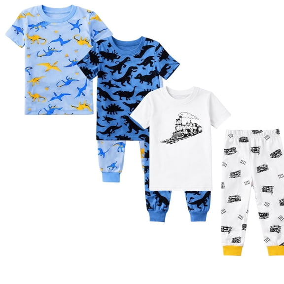 Kids Child Toddler Boy Pajamas Pj Set Short Sleeve Sleeve Snug Fit Soft & Cozy Sleepwear & Loungewear 3-Pack Size 2Y to 10Y