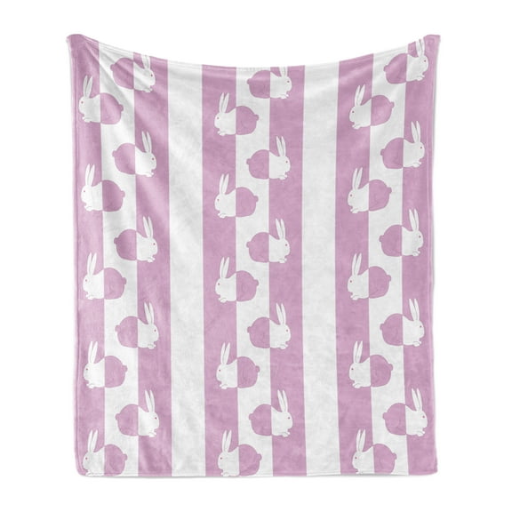 Easter Soft Flannel Fleece Throw Blanket, Bunny Rabbits in Vivid Pastel Tones Animal Baby Kids Girls Childish Design, Cozy Plush for Indoor and Outdoor Use, 70" x 90", Pink White, by Ambesonne