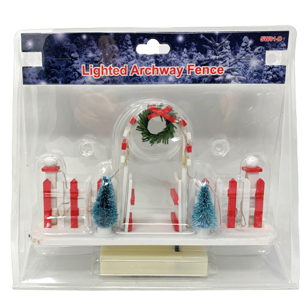 Christmas Village Collection Accessory, Lighted Archway Red White Fence