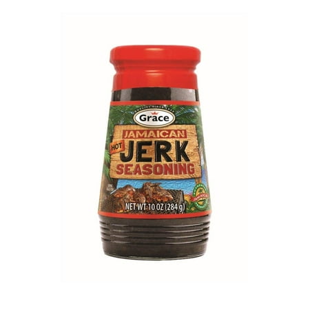 Grace Jerk Seasoning - Hot - 1 Bottle 10 oz - Spicy Authentic Jamaican Jerk Sauce - Caribbean Marinade Rub for Chicken, Pork, Fish, Vegetables, Steak, Tofu and More - Bonus Jerk Cooking Recipe eBook (Best Prime Rib Steak Marinade)