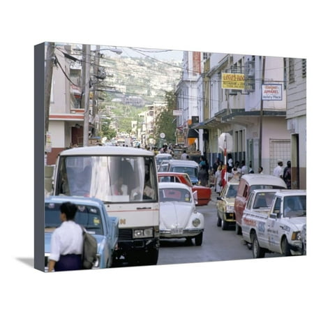 Traffic in Town Street, Montego Bay, Jamaica, West Indies, Caribbean, Central America Stretched Canvas Print Wall Art By Robert