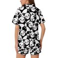 thumbnail image 4 of SKQIT Ensembles de Pyjama à Manches Courtes pour Femmes, 2 Pcs en Satin Doux Imprimé Mignon Chemise Boutonnée et Shorts, 4 of 8