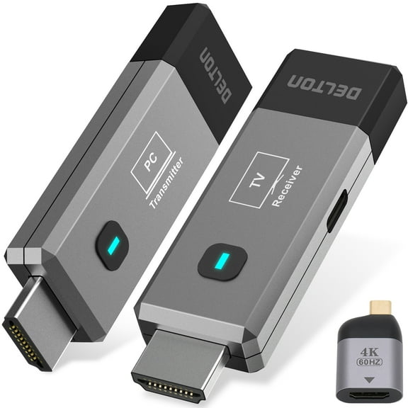 Delton MI2 Wireless HDMI Transmitter and Receiver, Plug and Use HDMI Wireless Extender, Rechargeable HDMI Extender, Stream Video Wirelessly from Laptop/PC/Monitor/TV/projector, Black