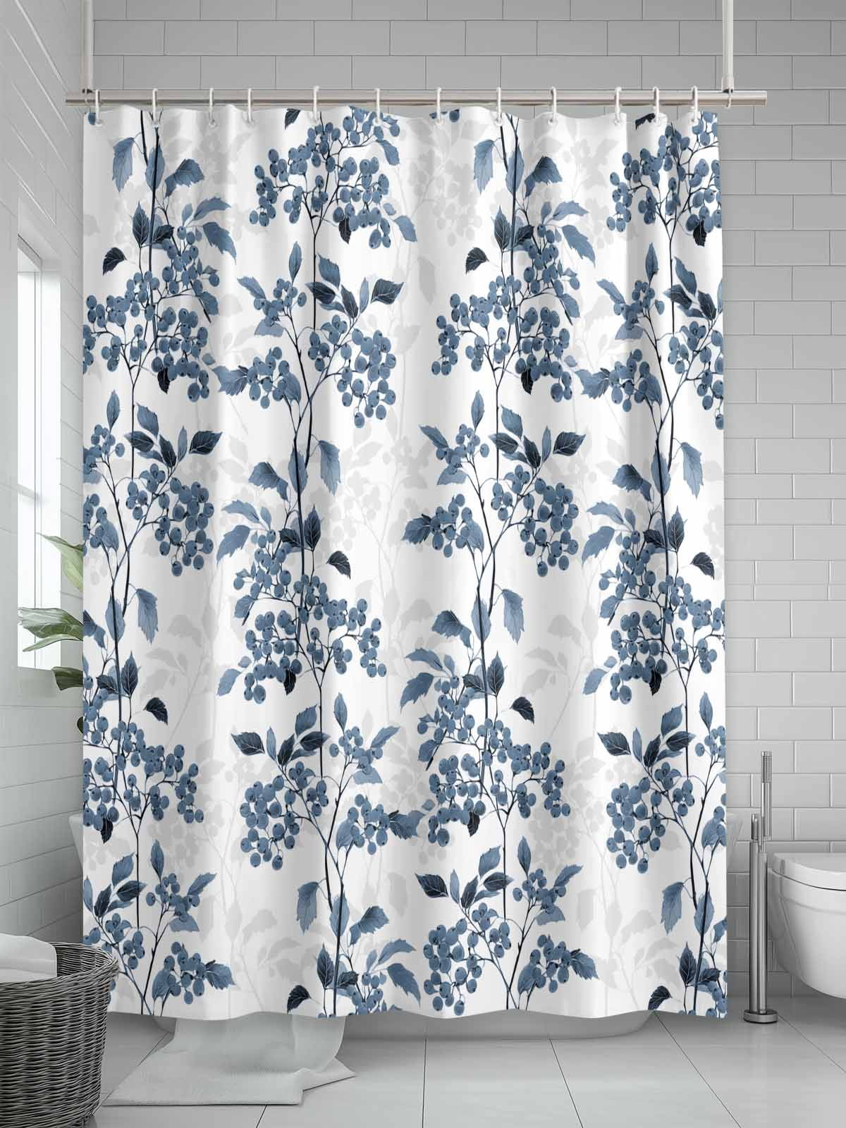 Boanket Polyester Fabric Blue Botanical Shower Curtain, Vintage Nature Flower Floral Waterproof Bathtub Curtain Bathroom Decor Set with Hooks 48 x 72 Inches,