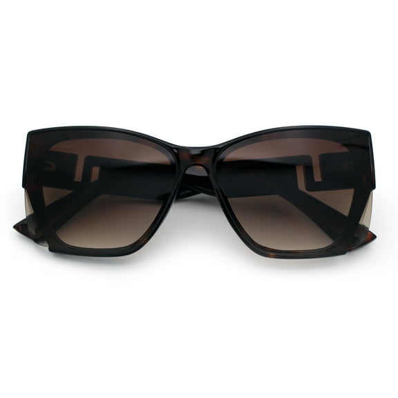 Womens Oversized Exposed Lens Rectangle Cat Eye Designer Fashion Luxury Sunglasses Tortoise - Brown