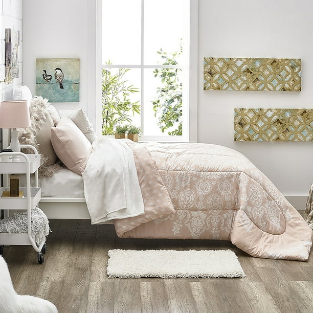 OCM College Dorm 7Piece Bedding Bundle in Parker Pink Medallion,, Twin