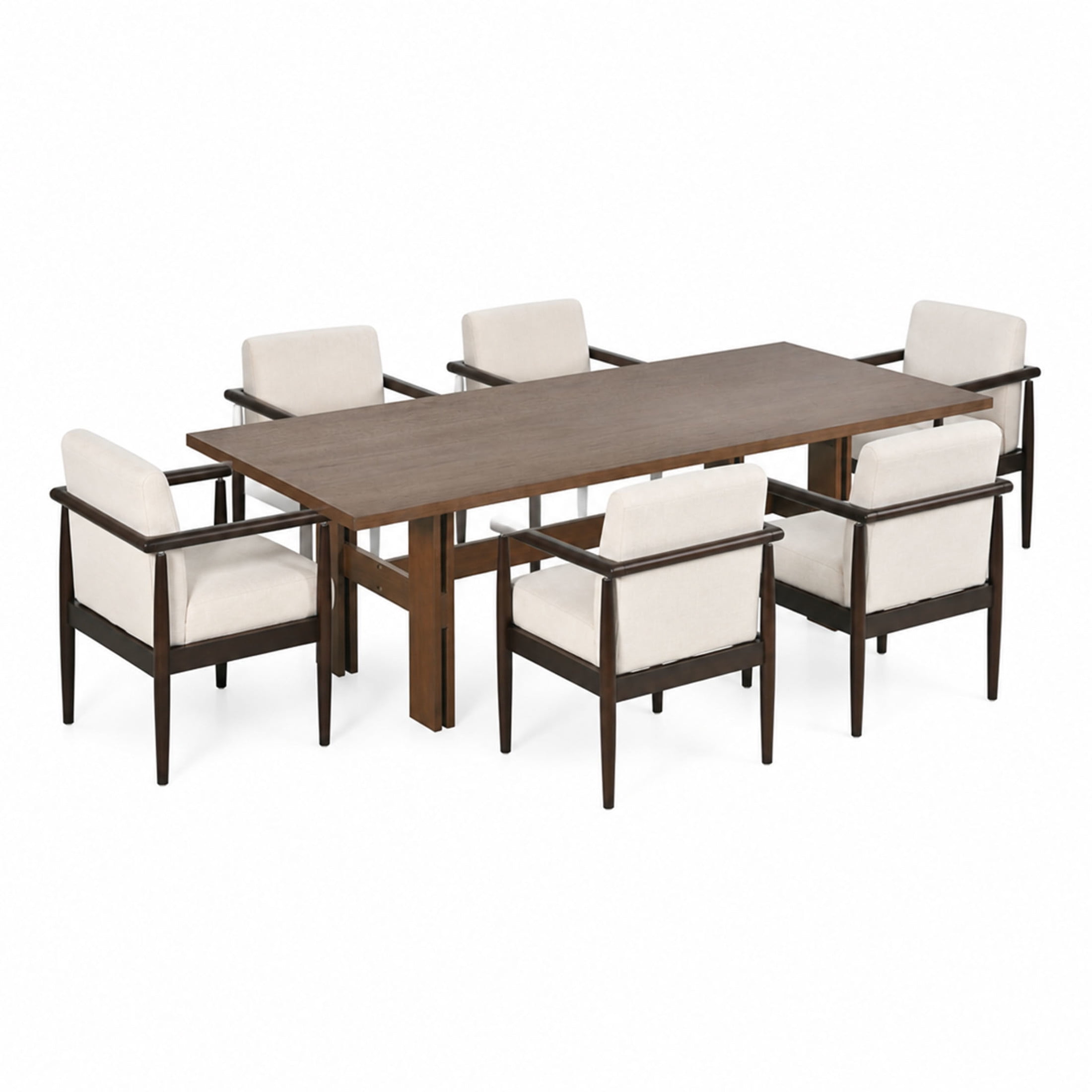 Christopher Knight Home 7-Piece Modern Dining Table with Thick Cushion Chairs Set, Walnut+Beige