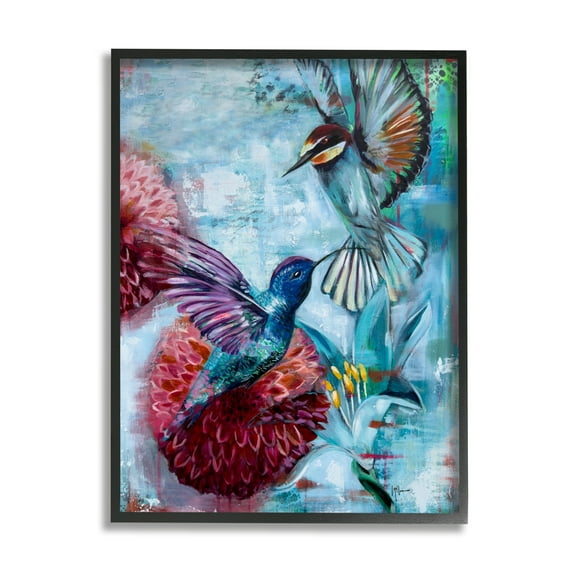 Stupell Industries Hummingbirds & Dahlias Animals & Insects Painting Black Framed Art Print Wall Art, 11 x 14