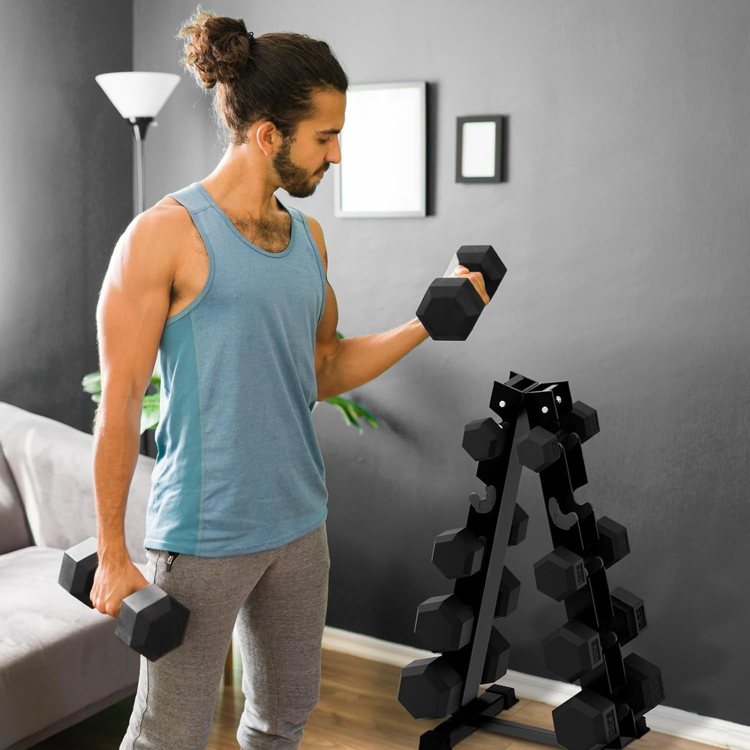 5-780LBS Rubber Coated Hex Dumbbell Weight Set with Rack for Home Gym Strength Training Workouts