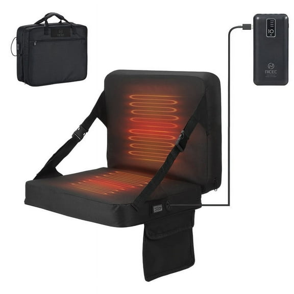 Heated Stadium Seat with Back, Foldable, Padded, 10000mAh Power Bank, Carry Handle, Lightweight for Outdoor Comfort (1 Pack)