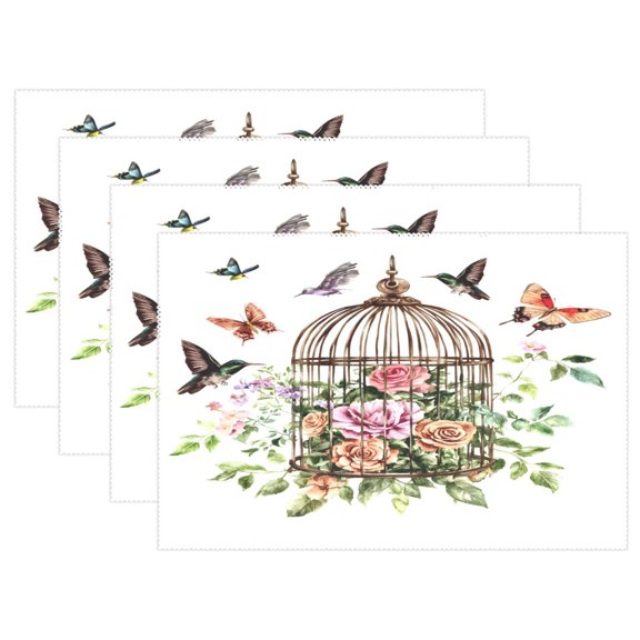 Ryvnso Placemats Set of 4 Bird Butterfly Flower Dining Mats Heat-Resistant Non-Slip Washable Table Mat