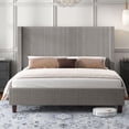 thumbnail image 3 of Papajet Queen Size Upholstered Platform Bed Frame, Wingback Bed with 50.8" Headboard, Corduroy Taupe, 3 of 7
