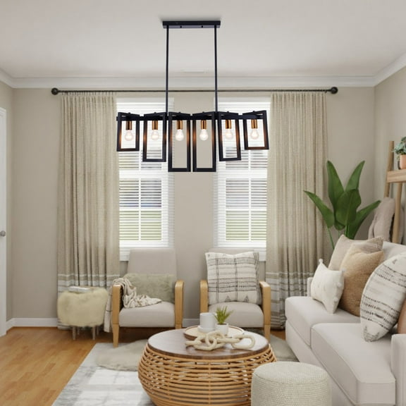 GMizon 39-inch retro European chandelier, 6-head iron irregular geometric dining room chandelier, bedroom study lighting fixture