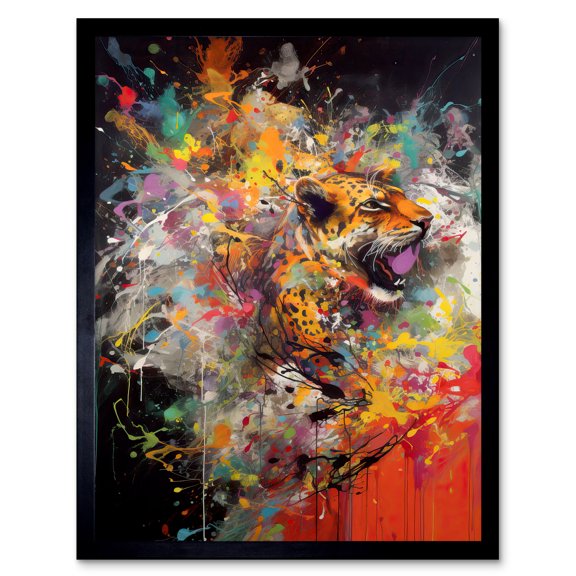 Unleash the Beast Action Painting with Tiger Art Print Framed Poster Wall Decor 12x16 inch