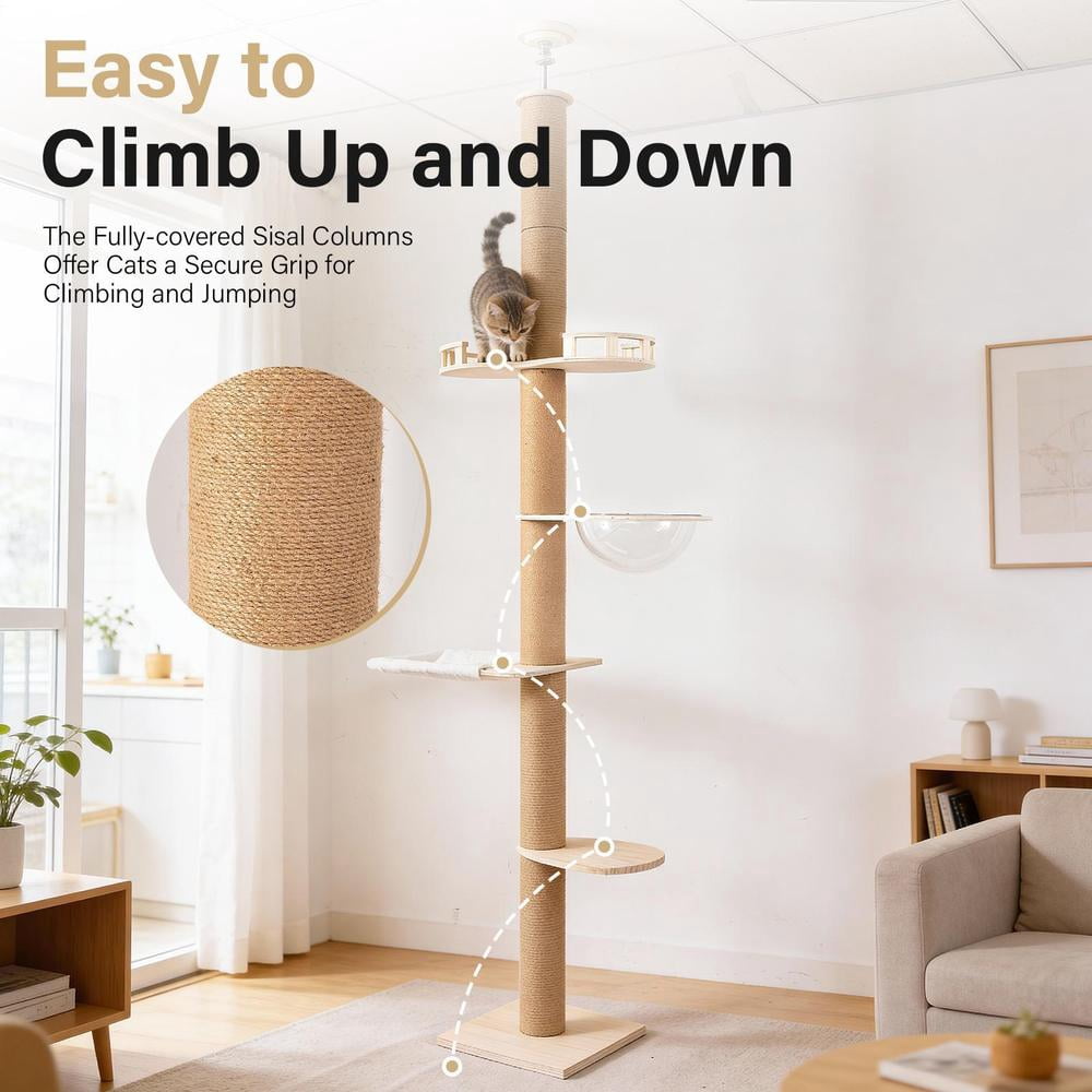Floor to Ceiling Cat Tree, Tall Cat Tower with Lots of Scratching Posts, Designed for Large Cats, Indoor Cat Furniture Suitable for All Cat Sizes