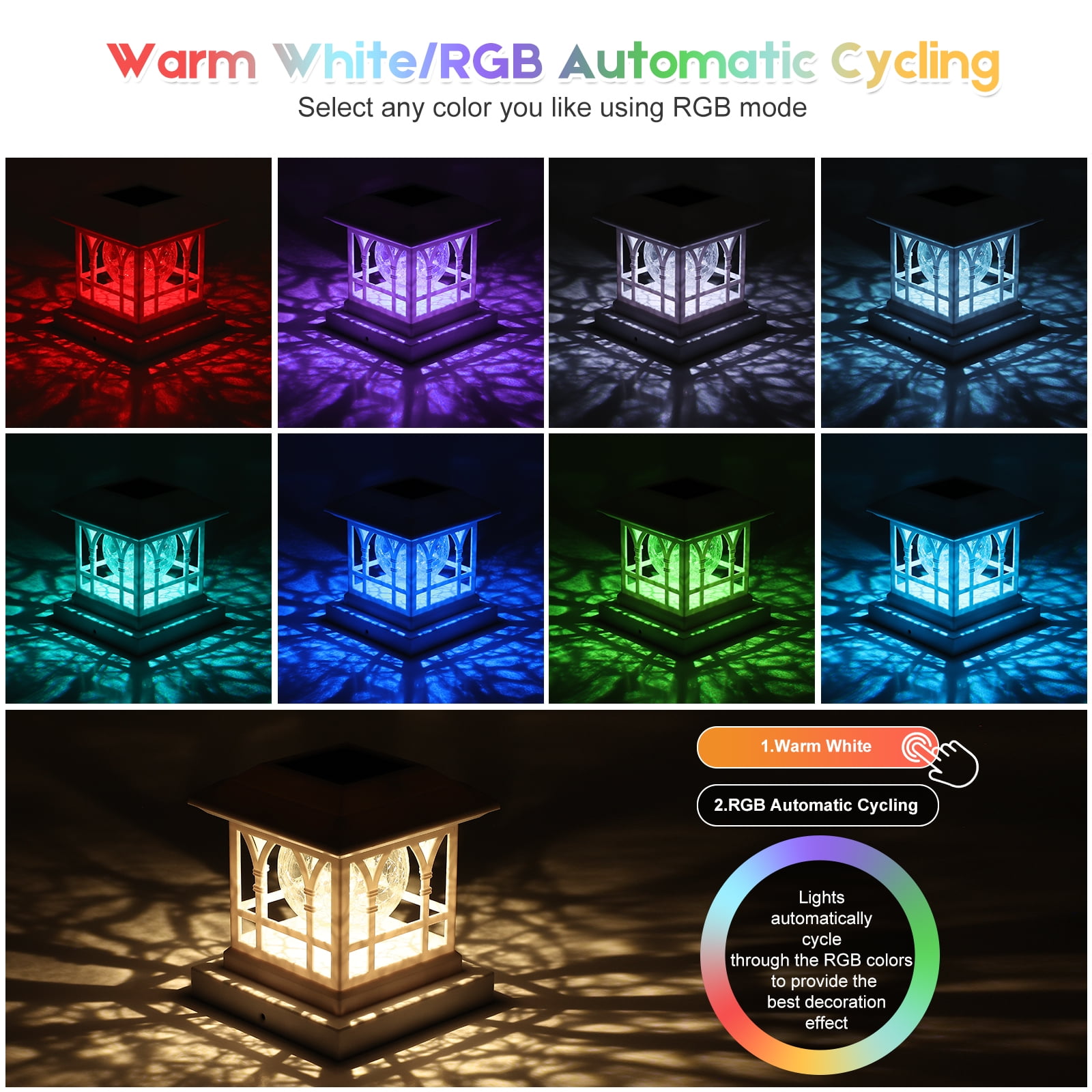 Liefgarden Solar Post Cap Lights Outdoor, RGB & Warm White 2 LED Lighting Mode 20 LM, Fits 3.6x3.6 4x4 4.5x4.5 5x5 Wooden Fence Deck Patio Garden. White (12 Pack)