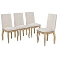 thumbnail image 7 of Farmhouse Dining Table Set for 4，Solid Wood Round Extendable Table and 4 Upholstered Dining Chairs , Natural Wood Wash, 7 of 7