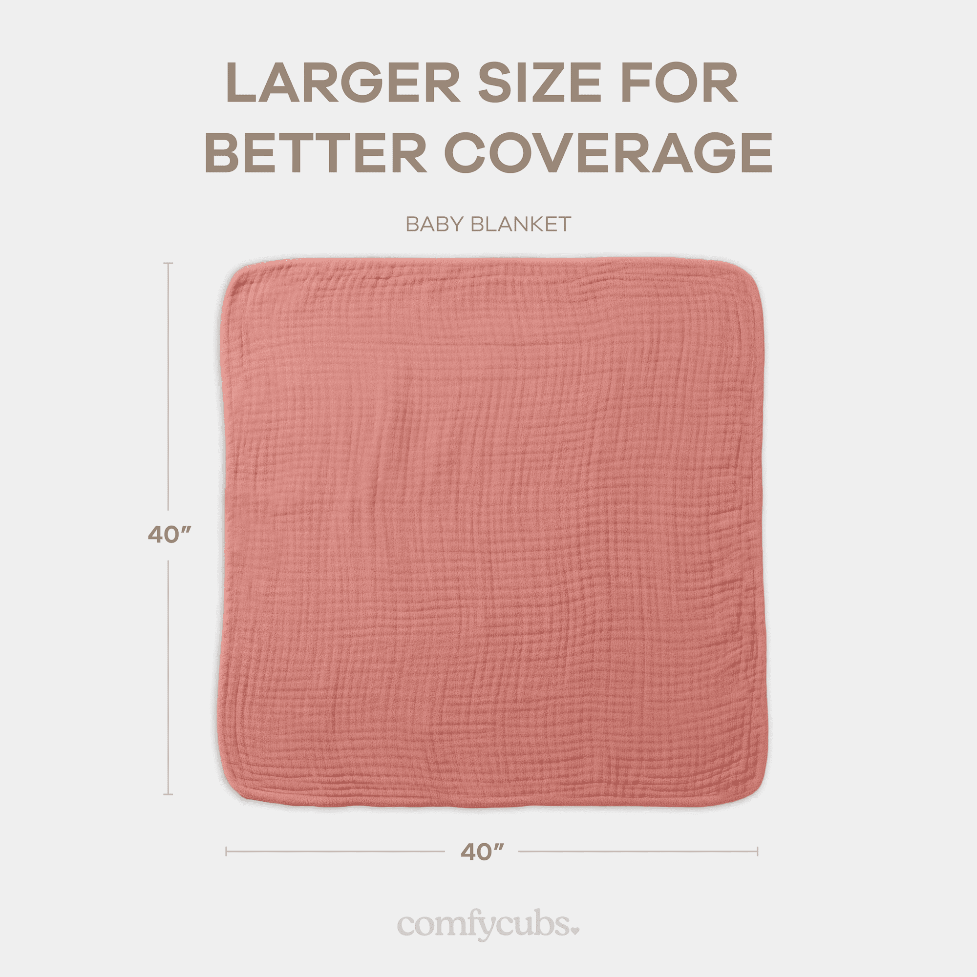 Comfy Cubs Baby Muslin Blanket, Swaddle for Newborns, Large 40” x 40”, 6-Layer (Dusty Rose, Baby)