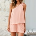 thumbnail image 2 of Women Summers 2 Piece Lounge Outfits Solid Color One Shoulder Sleeveless Tops with Loose Shorts Casual Pajamas Sets, 2 of 7