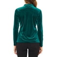 thumbnail image 3 of INSPIRE CHIC Women's Velvet V Neck Long Sleeve Blouse Top XS Lake Green, 3 of 7
