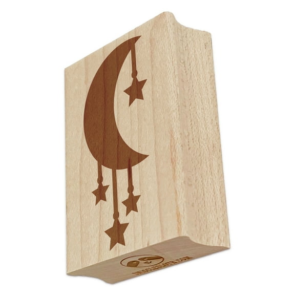 Moon with Hanging Stars Rectangle Rubber Stamp Stamping Scrapbooking Crafting - Small 1.7in
