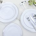 thumbnail image 3 of I00000 350Pcs Silver Plastic Plates - Disposable Silverware, Include: 50 Dinner Plates 10.25”, 50 Dessert Plates 7.5”, 50 Silver Rim Cups 9 OZ, 50 Pre Rolled Napkins with Silver Silverware, 3 of 8