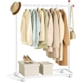 thumbnail image 1 of SONGMICS HOME Clothes Rack, Clothes Rail on Wheels, Portable Garment Rack, with 1 Clothes Hanging Rail, Matchstick-Shaped Hooks, Matte White, 1 of 5