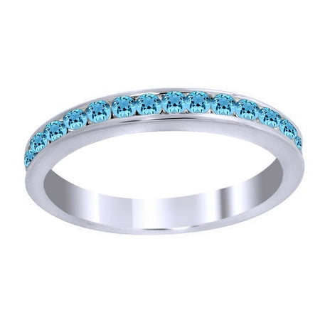 Round Cut Simulated Blue Aquamarine CZ Eternity Band Ring In 14k White Gold Over Sterling Silver (0.33 Cttw) By Jewel Zone US