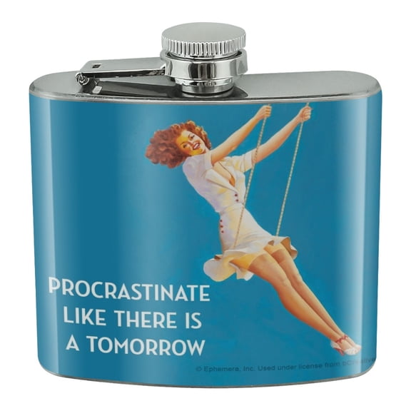 Procrastinate Like There is a Tomorrow Funny Humor Stainless Steel 5oz Hip Drink Kidney Flask
