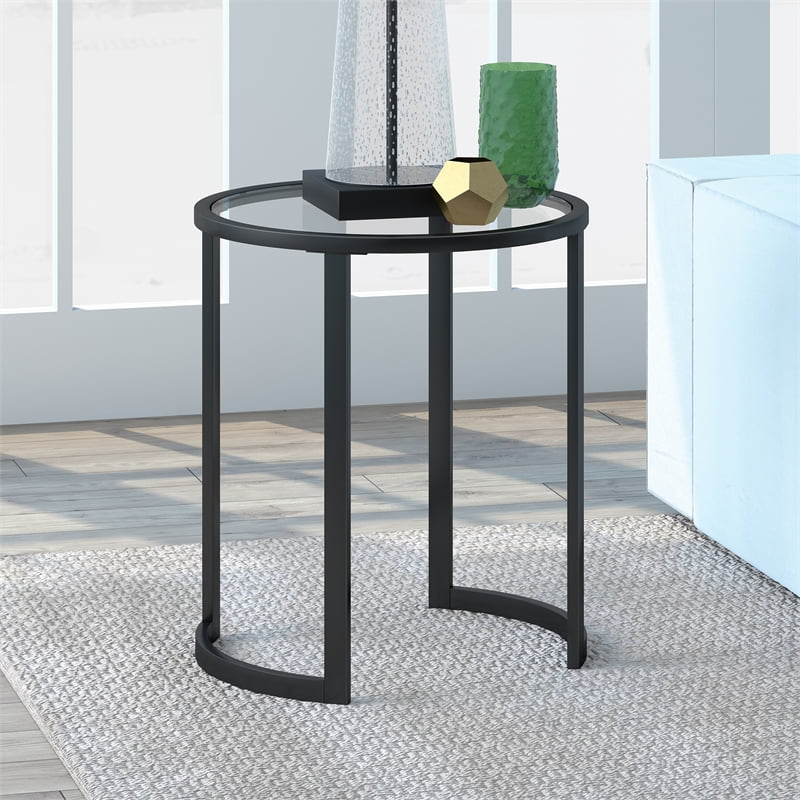 Modern Round Glass Side End Table Night Stand In Blackened Bronze For Living Room Bedside Home Office 24 H X 18 5 L X 18 5 W Walmart Com Walmart Com